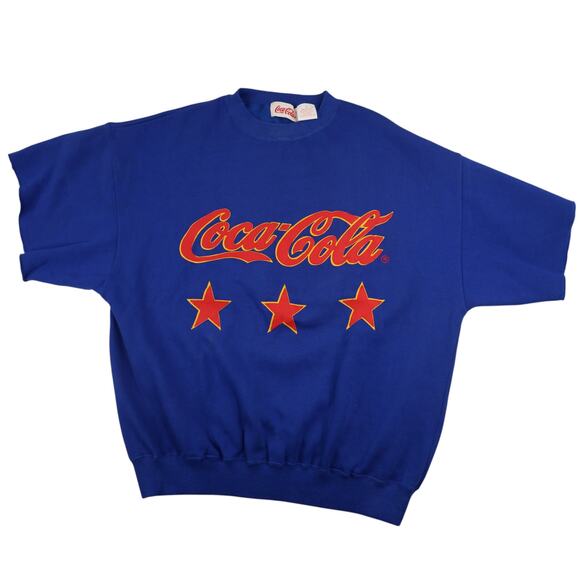 Vintage 90s Coca Cola Spellout Short Sleeve Sweatshirt - Picture 1 of 9